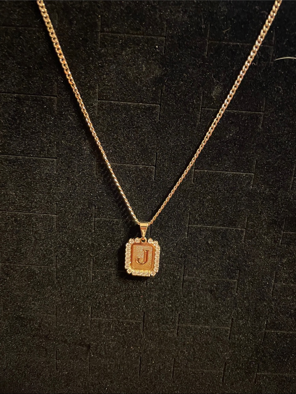 Gold-Tone 'J' Initial Pendant Necklace with Pave Border - Women Jewelry
